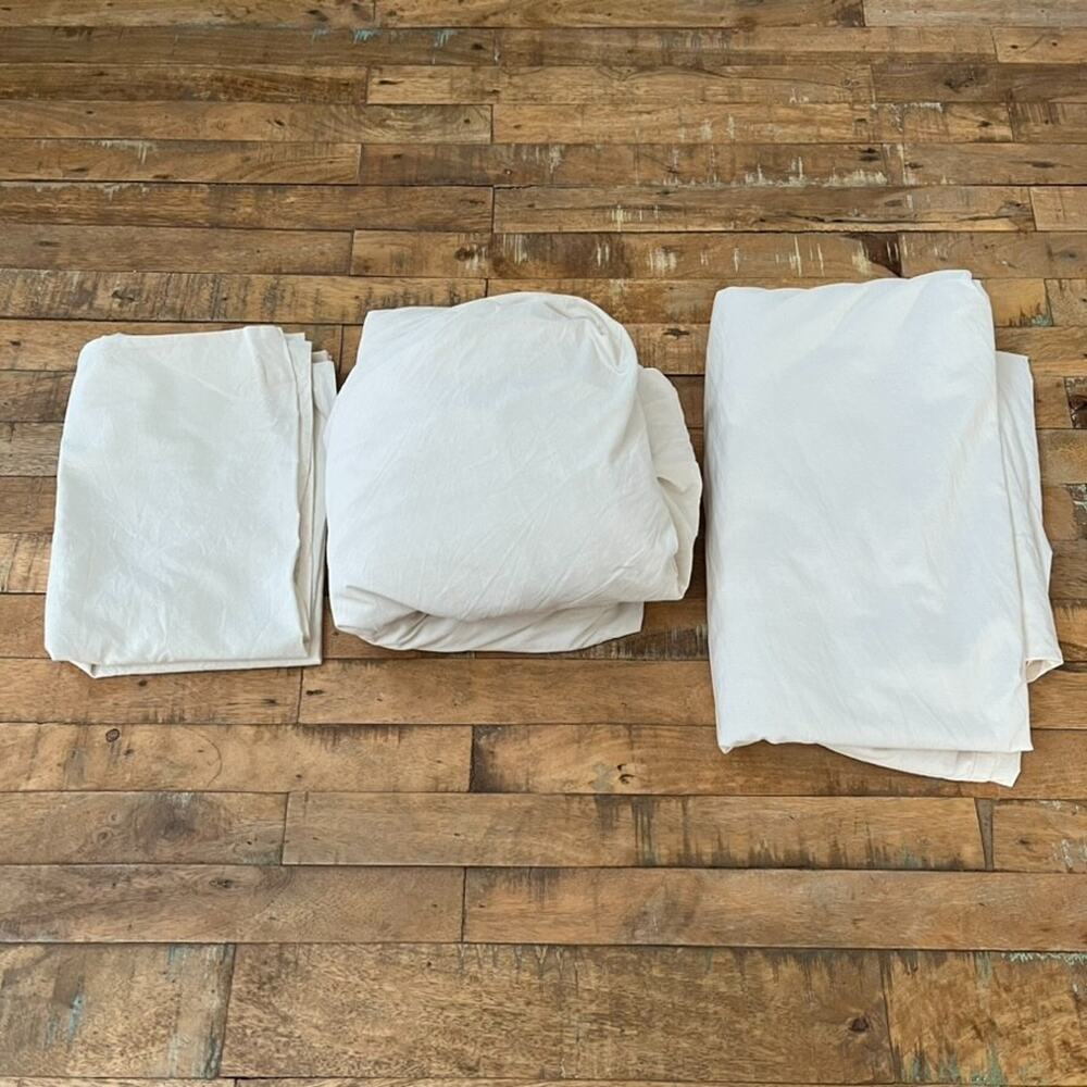 COYUCHI Organic Cotton Cream Sheet Set Pillowcase Fitted & Flat